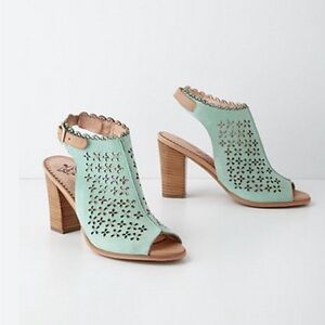 Anthropologie Miss Albright Aqua Laser Cut Heels